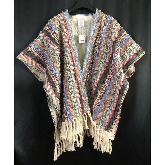 Free People Now & Then Upcycled Patchwork Poncho Duster  Kimono Jacket $168 OS - Picture 2 of 4